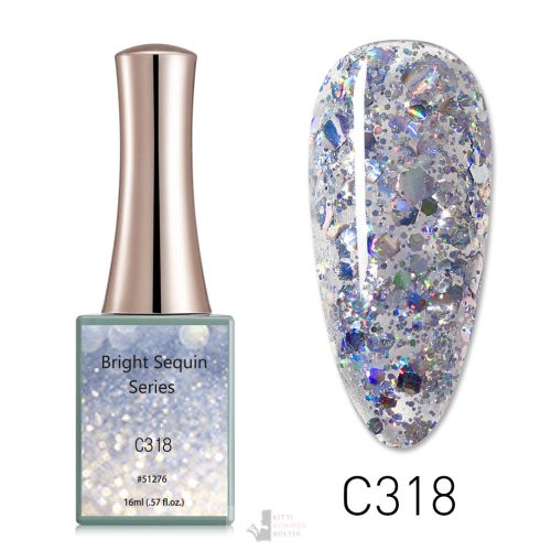 C318 színminta - CANNI Bright Sequin Series UV/LED gél lakk 16 ml